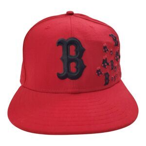 Vintage BOSTON RED SOX Hat Cap 7 1/2 Red NEW ERA All Over Print MLB Baseball